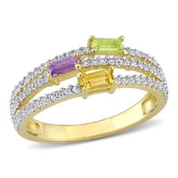Miabella női multi-gem sárga arany flash vontatott ezüst hármas sor gyűrű