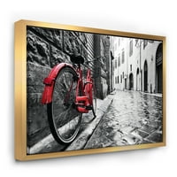 Designart 'Retro Vintage Red Bike' Cityscape Photo Foamed Canvas Art Print