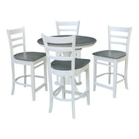 36 kerek tömörfa hosszabbító étkezőasztal Emily Számlálómagasságú széklettel, fehér Heather szürke színben, A International Concepts