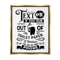 Stupell Industries szöveg WC -papírhoz Vintage szöveg fürdőszoba jelzés Grafikus Art fémes arany úszó keretes vászon nyomtatott