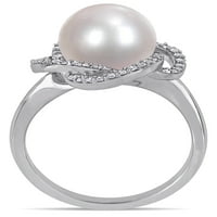 Miabella fehér édesvízi tenyésztett gyöngy és karat T.W. Gyémánt 14KT fehérarany örvénygyűrű