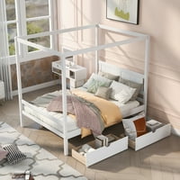 Aukfa teljes lombkorona platform ágy fiókkal, fa tárolóágy felnőtteknek gyerekeknek - Fehér