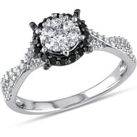 Carat T.W. Fekete -fehér gyémánt 10KT fehér arany virág halo gyűrű