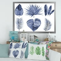 Designart 'Kék akvarell trópusi levelek IV' Hagyományos keretes művészeti nyomtatás