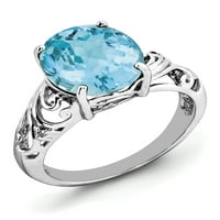 Primal ezüst sterling ezüst ródium-ellenőrző világos svájci kék topaz és gyémánt gyűrű