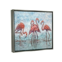 Stupell Industries Flamingos lagúna Impresszionista stílusú festmény Luster szürke úszó keretes vászon nyomtatott fali művészet,