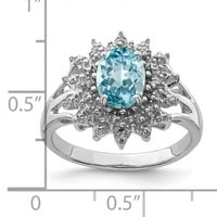 Primal ezüst ezüst ródium bevonatú világos svájci kék topáz és gyémánt gyűrű