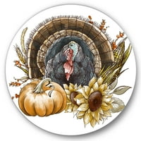 Designart 'Hálaadás Vintage Törökország Pumpkin és Napraforgók Farmhouse Circle Metal Wall Art - 11 -es lemez