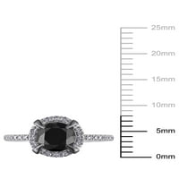 Miabella Carat T.W. Fekete -fehér gyémánt 10K fehér arany halo eljegyzési gyűrű