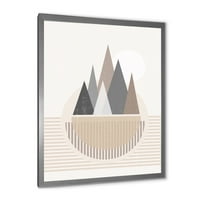 Designart 'Absztrakt hold és nap a hegyekben III' Modern keretes művészeti nyomtatás