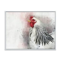 Designart „A fehér Columbia Brahma Rooster Bird közelről” hagyományos keretes vászonfali nyomtatása