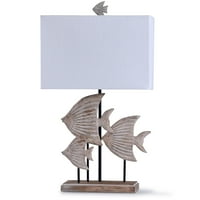 Rona Bézs-faragott hal asztali lámpa téglalap keménykötésű árnyalattal-viharvert Bézs és fa kivitelben