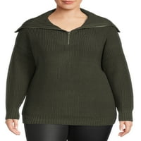 Terra & Sky Women's Plus Size Negyed Zip pulóver