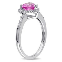 Miabella női karátos T.G.W. Létrehozta a rózsaszín zafír és a carat t.w. Gyémánt szív halo gyűrű ezüstben