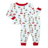 Toy Story Woody & Buzz karácsonyi ünnep kisgyermek fiú és lány Unise pamut pizsama szett, 2 részes, méretek 12M-5T