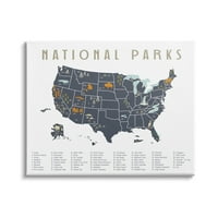 Stupell Industries nemzeti parkok Egyesült Államok Kalandtérkép Kék fehér, 30, Daphne Polselli tervezése