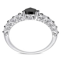 1- Carat T.W. Fekete -fehér gyémánt 10KT fehér arany eljegyzési gyűrű