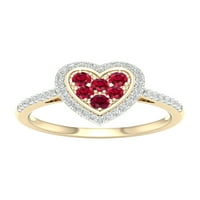 Császári drágakő 10k sárga arany kerek vágott rubin szív kompozit ct tw gyémánt halo női gyűrű