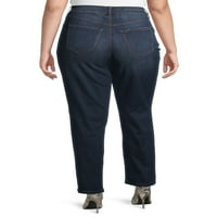 Terra & Sky Women's Plus Méret Egyenes Közép-Rise Jeans, 30,25 ”Inseam