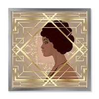 Designart 'Retro Girl in Golden Art Deco Geometrics II' Modern keretes művészeti nyomtatás