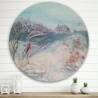 Designart 'Madarak és téli fák a folyó által' Lake House Circle Metal Wall Art - 36 lemez