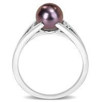 Miabella női fekete tenyésztett édesvízi gyöngy és gyémánt akcentus ezüst osztott szárgyűrű