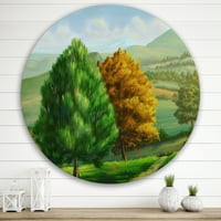 Designart „Velesései fák vidéki táj” Hagyományos körfém fali művészet - 29 -es lemez