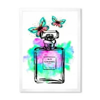 Designart 'Parfüm Chanel öt pillangókkal' modern keretes művészeti nyomtatás