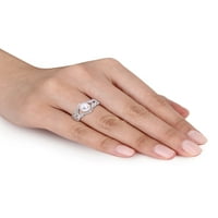 Édesvízi tenyésztett gyöngy és gyémánt akcentus ezüst keresztező gyűrű