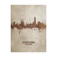 Védjegy képzőművészet 'Barcelona Spanyolország rozsda Skyline' vászon művészet Michael Tompsett