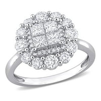 Miabella női 1- Carat T.W. Hercegnő és kerek vágott gyémánt 10 kt fehér arany klaszter halo eljegyzési gyűrű