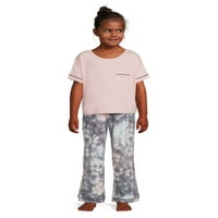 A Wonder Nation lányok rövid ujjú felső és nadrágos pizsama alváskészlet szemmaszkkal, 3-darabból, méretek 4- & Plus