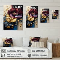 Designart Bordó És Kék Virágos Csokor I Vászon Wall Art