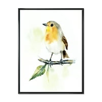 Designart 'Kis Robin Bird Ül Egy Ágon' Hagyományos Keretes Vászon Fal Art Print