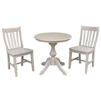 Wood 30 kerek étkezőasztal és Cafe ons székek mosott szürke Taupe-készlet 3