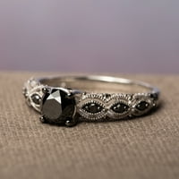 Miabella női 1- Carat T.W. Fekete gyémánt 10KT fehérarany vintage eljegyzési gyűrű