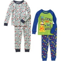 Baby Toddler fiúk pamut szorosan illeszkedő pizsamák, 4 darabos készlet