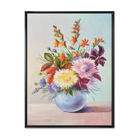 Csendélet asztrákkal színes virágokon váza keretes festmény vászon art nyomtatás