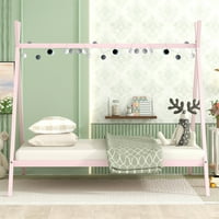 Aukfa teljes méretű ház ágy, fém padló játék ágy léc gyerekeknek, sátor alakú, rózsaszín