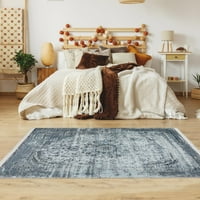 Ottomanson gép mosható pamut lapos fúró terület szőnyeg a nappali számára, 4 '6', kékes szürke medál