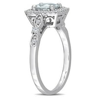 Carat T.G.W. Aquamarine és Carat T.W. Gyémánt sterling ezüst halo ígéret gyűrű