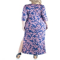 24 Seven Comfort Apparel Plus Méret Lila Virágos nyomtatási hüvely oldali hasított maxi ruha