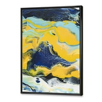 Designart 'Absztrakt márványkompozíció kék és sárga i' Modern keretes vászon fal art nyomtatás
