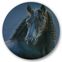 Designart 'fríz fekete ló portré' parasztház körfém fali művészet - 11 lemez