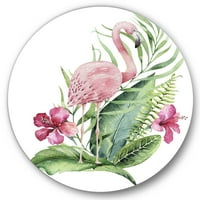 Designart 'Flamingo rózsaszín virágokkal és egzotikus lombozat Hagyományos körfém fali művészet - 11 lemez