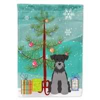 Carolines kincsek BB4177CHF Boldog karácsonyfa miniatűr Schanuzer Fekete Ezüst zászló vászon ház mérete nagy
