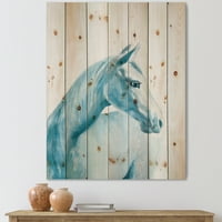 Designart 'közelről portré egy világoskék ló' parasztház nyomtatás természetes fenyőfa