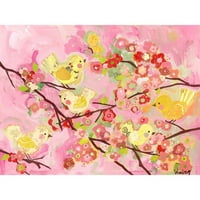 Oopsy Daisy ' s Cherry Blossom Birdies, rózsaszín és sárga vászon Wall Art, méret 24x18