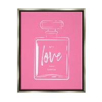 Stupell Industries alkalmi glam parfüm merész rózsaszín szerelmi kalligráfia grafikus csillogás szürke úszó keretes vászon nyomtatott