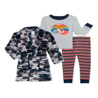 Wonder Nation Baby és kisgyermek fiú pizsamák és köpenykészlet, 3 darabos méretű 12m-5T